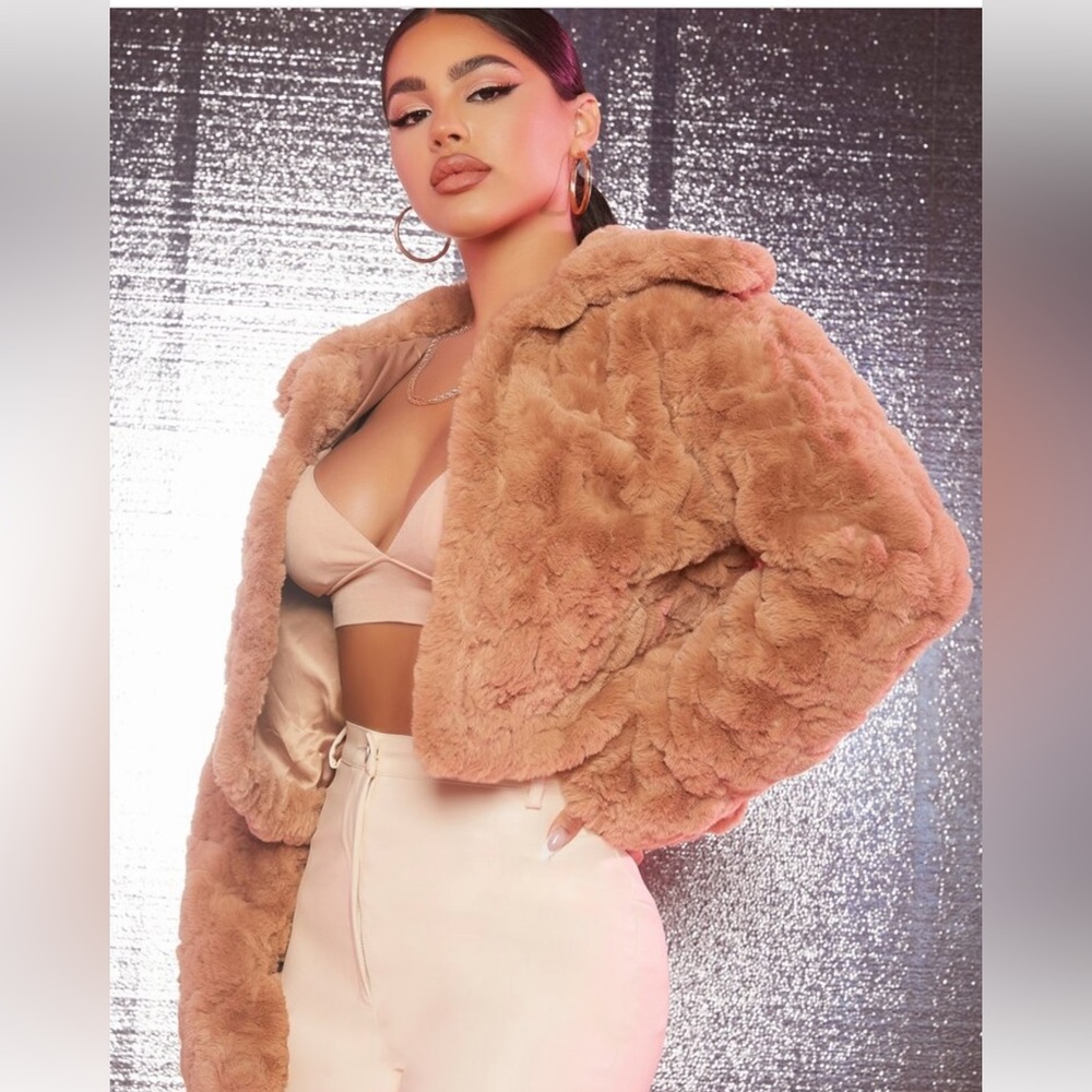 SHEIN Size Small Cropped Faux Fur Tan Coat